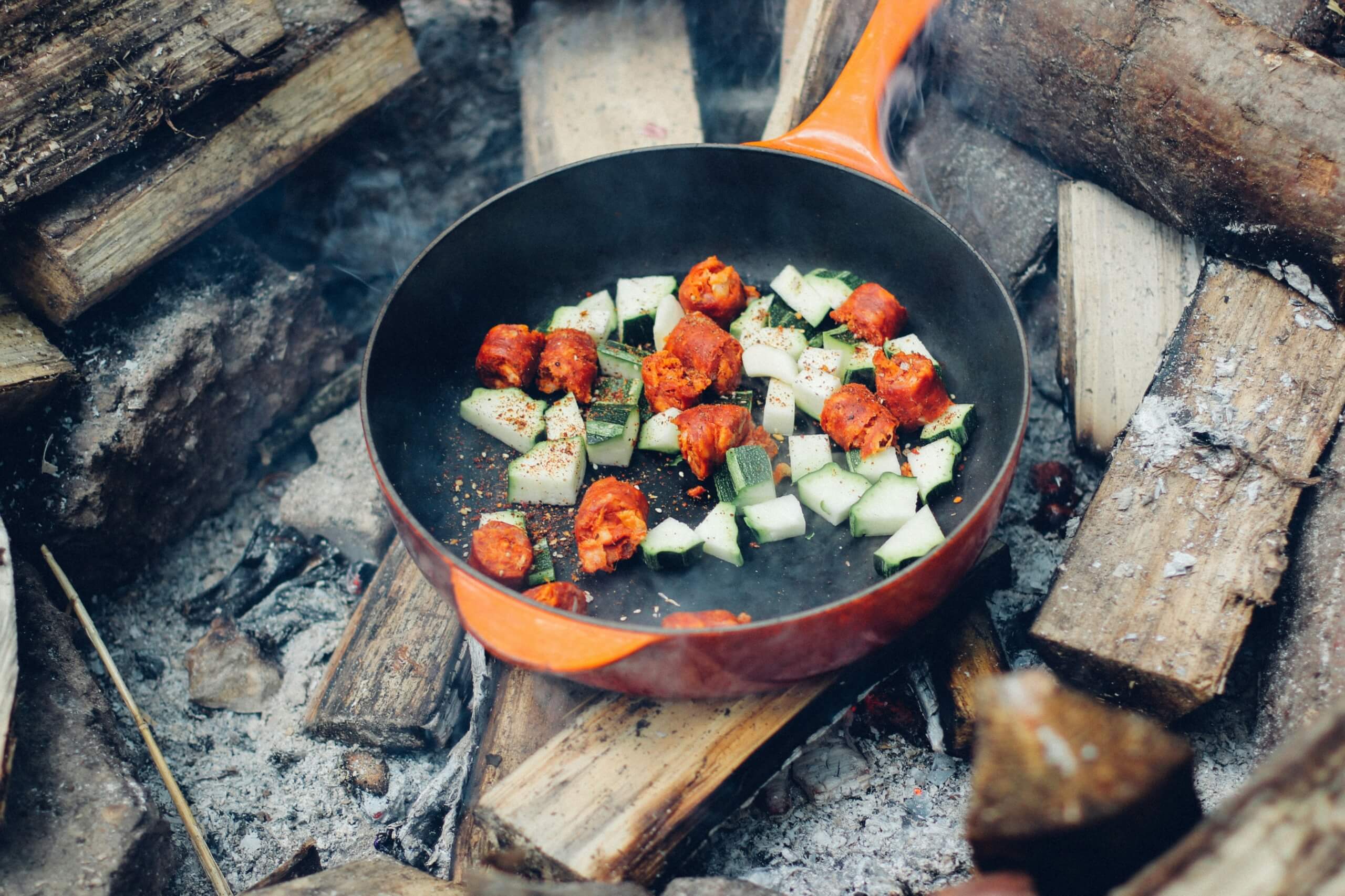camping meals for families sausage and veggies