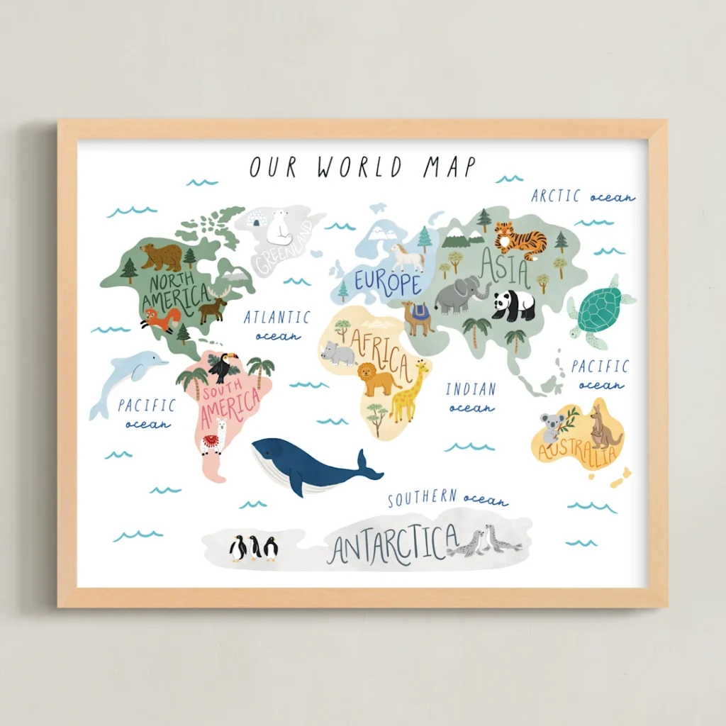 Our World Map kids room wall decor ideas