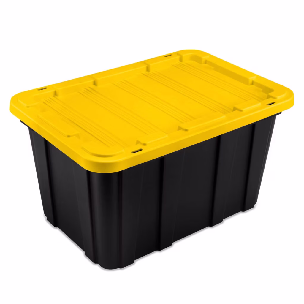 27gal Heavy Duty Storage Tote Black with Yellow Lid best camping gear for families