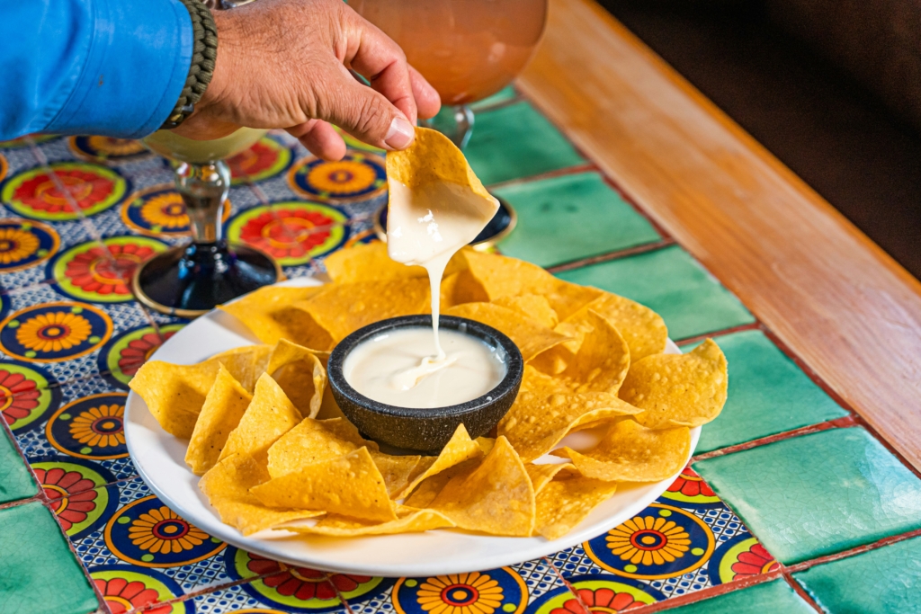 chips and queso high protein game day snacks