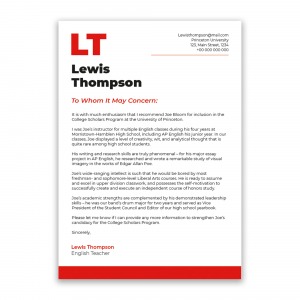 Letter of Recommendation for Students