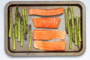 family-friendly seafood - salmon on pan