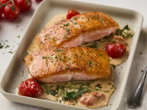 salmon with tomatoes - family-friendly seafood