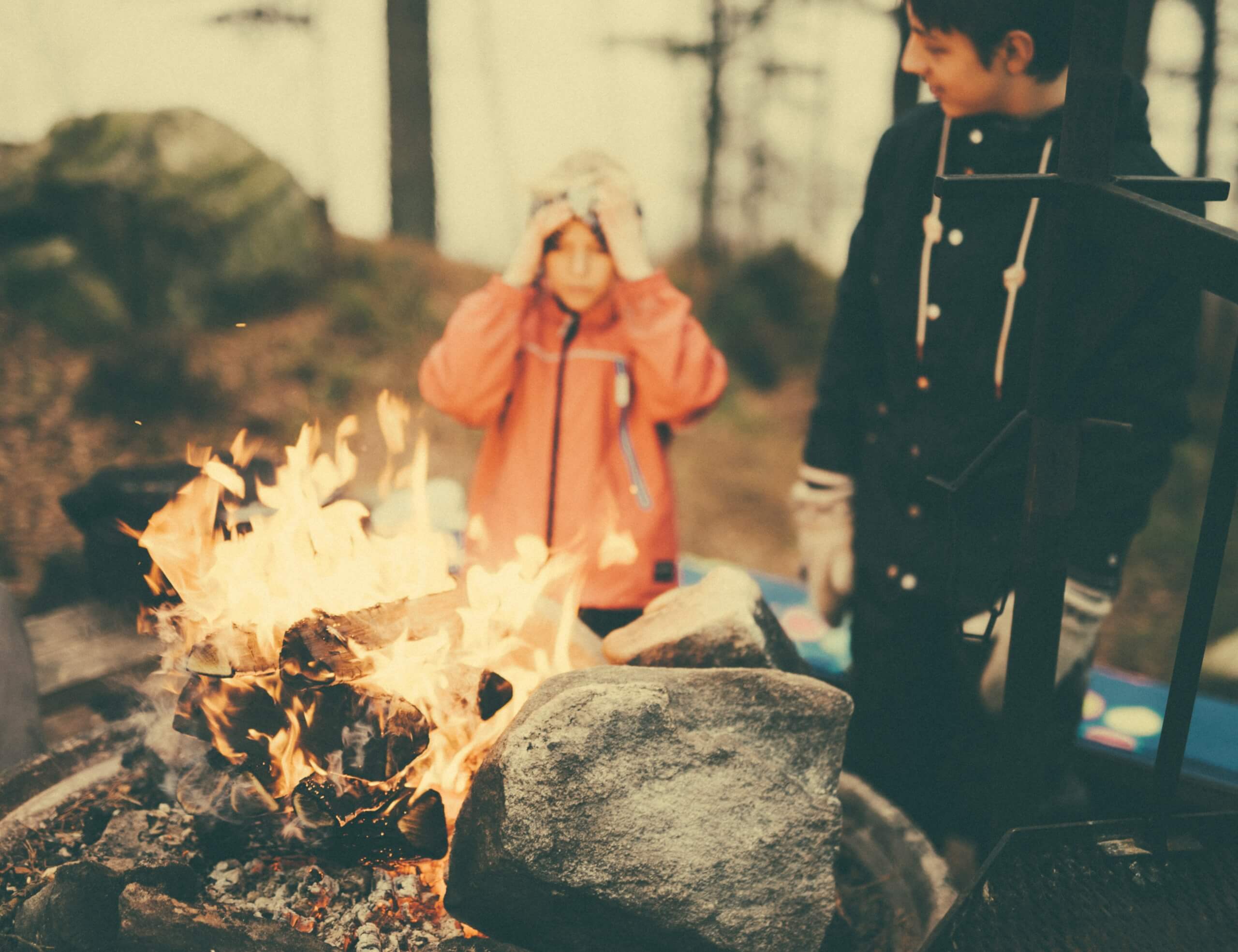camping in the rain with kids - camping bonfire
