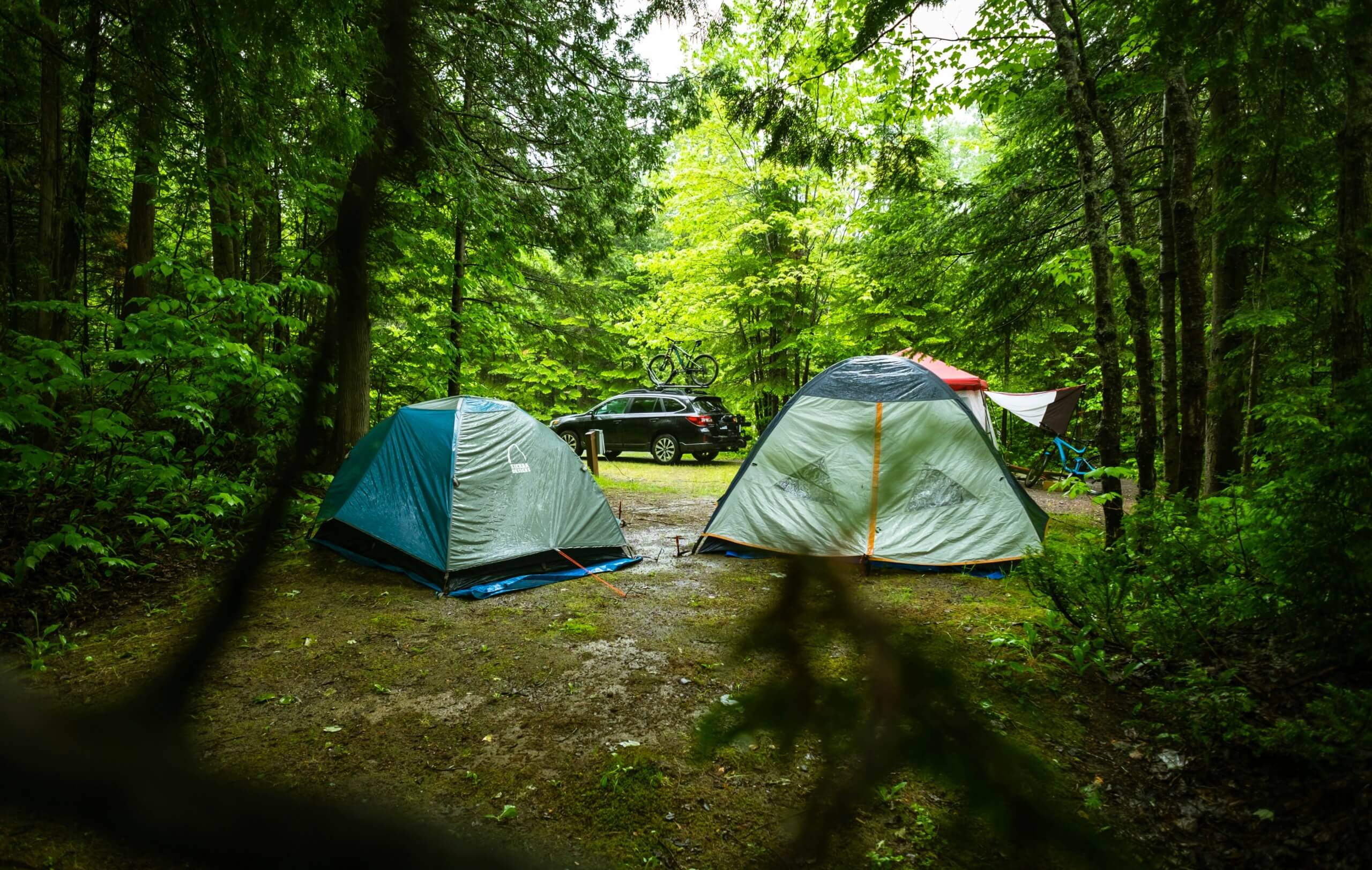 camping in the rain with kids - campsite hiking