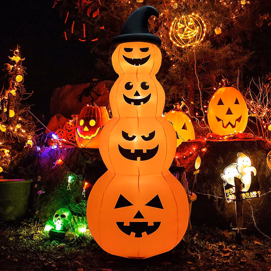 stacked pumpkins outdoor halloween decorations