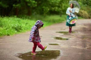 Rainy Day Activities - Kids and parents playing in rain