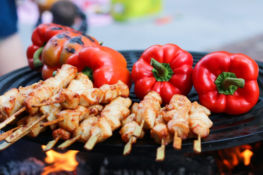 pork kebabs and peppers labor day bbq ideas