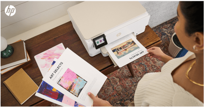 College supplies woman printing portfolio