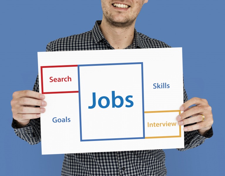 Man holding jobs sign - employer job posting