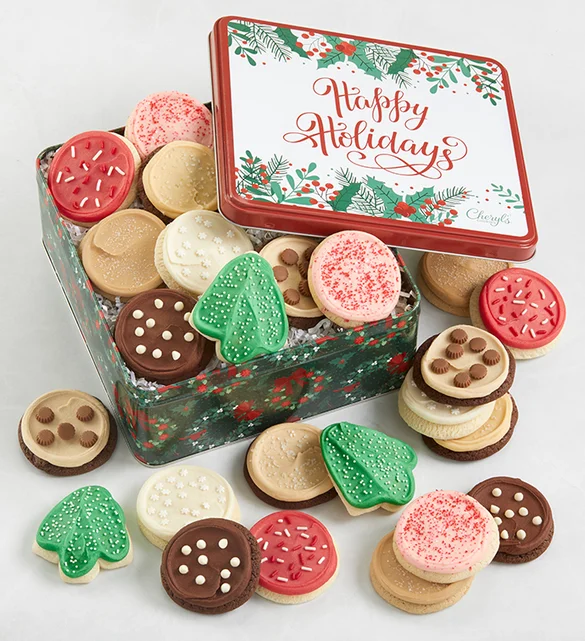 happy holiday tin Best Cookies to Gift